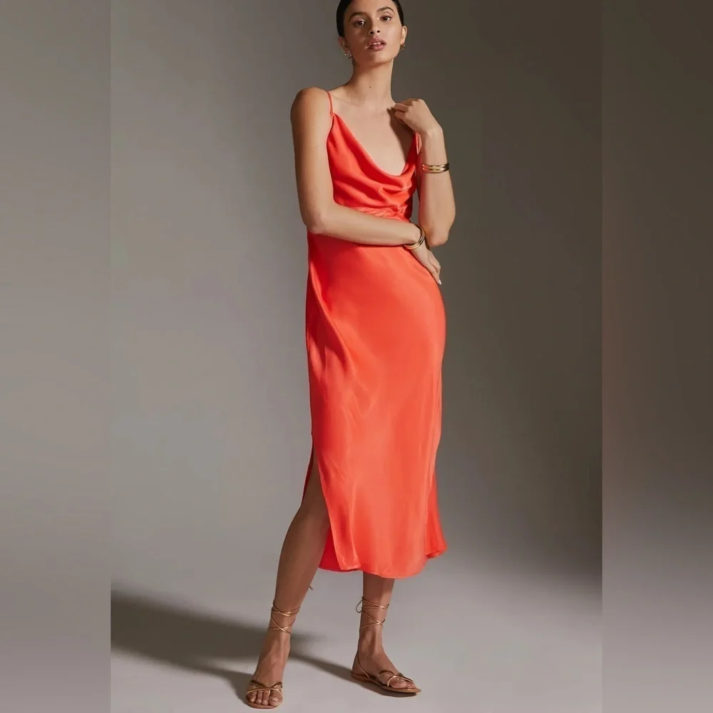 ANTHROPOLOGIE “Elyse” Slip Dress Burnt Orange Size Small - Picture 1 of 10